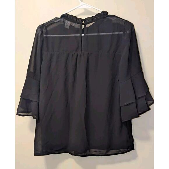 Ladies Monteau Black Blouse, Size Medium, 3/4 Sleeves with Ruffle - Picture 4 of 4